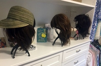 Wigs in breast cancer patient Lindsay Hill's closet